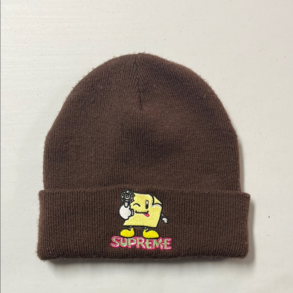 Supreme sticky note beanie Brown
